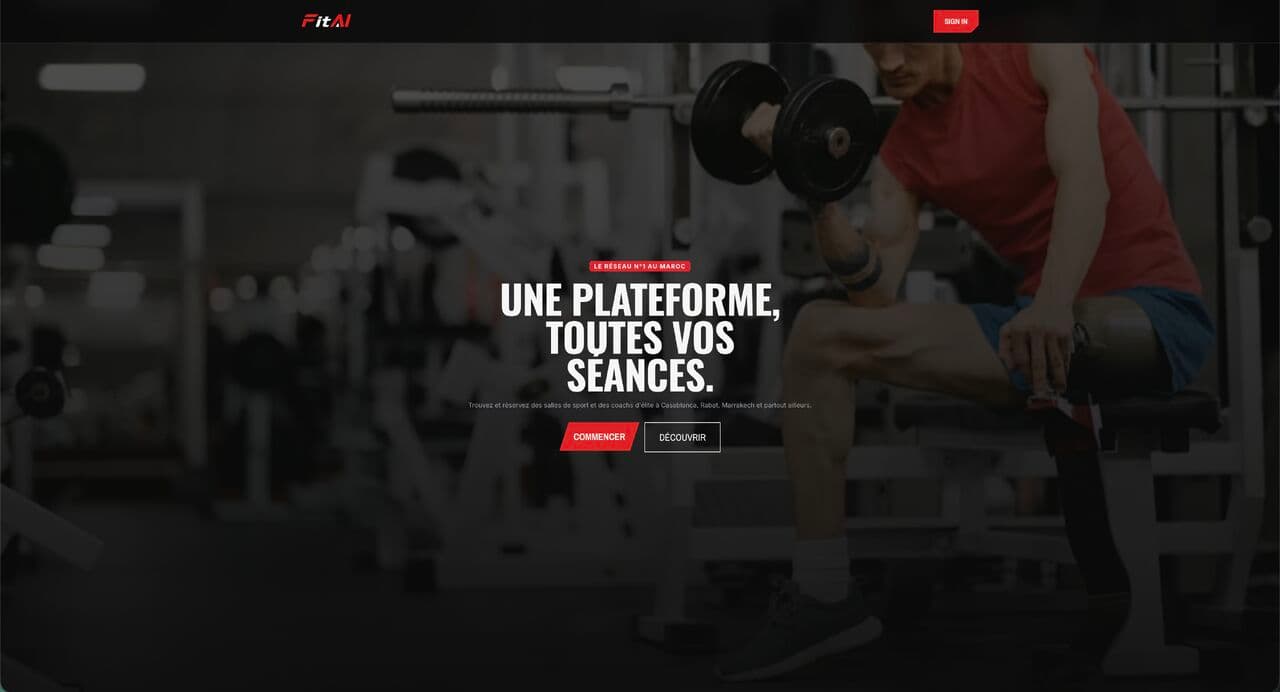 FitAI home page with the headline: one platform, all your sessions